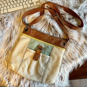 The SAK Leather Crossbody Bag-Cream, Tan, and Blue